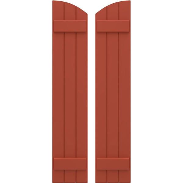 Ekena Millwork Americraft 3-Board (2 Batten) Wood Joined Board-n-Batten Shutters w/Ellipt Top, ARW101BE311X77CLH, PR ARW101BE311X77CLH - main